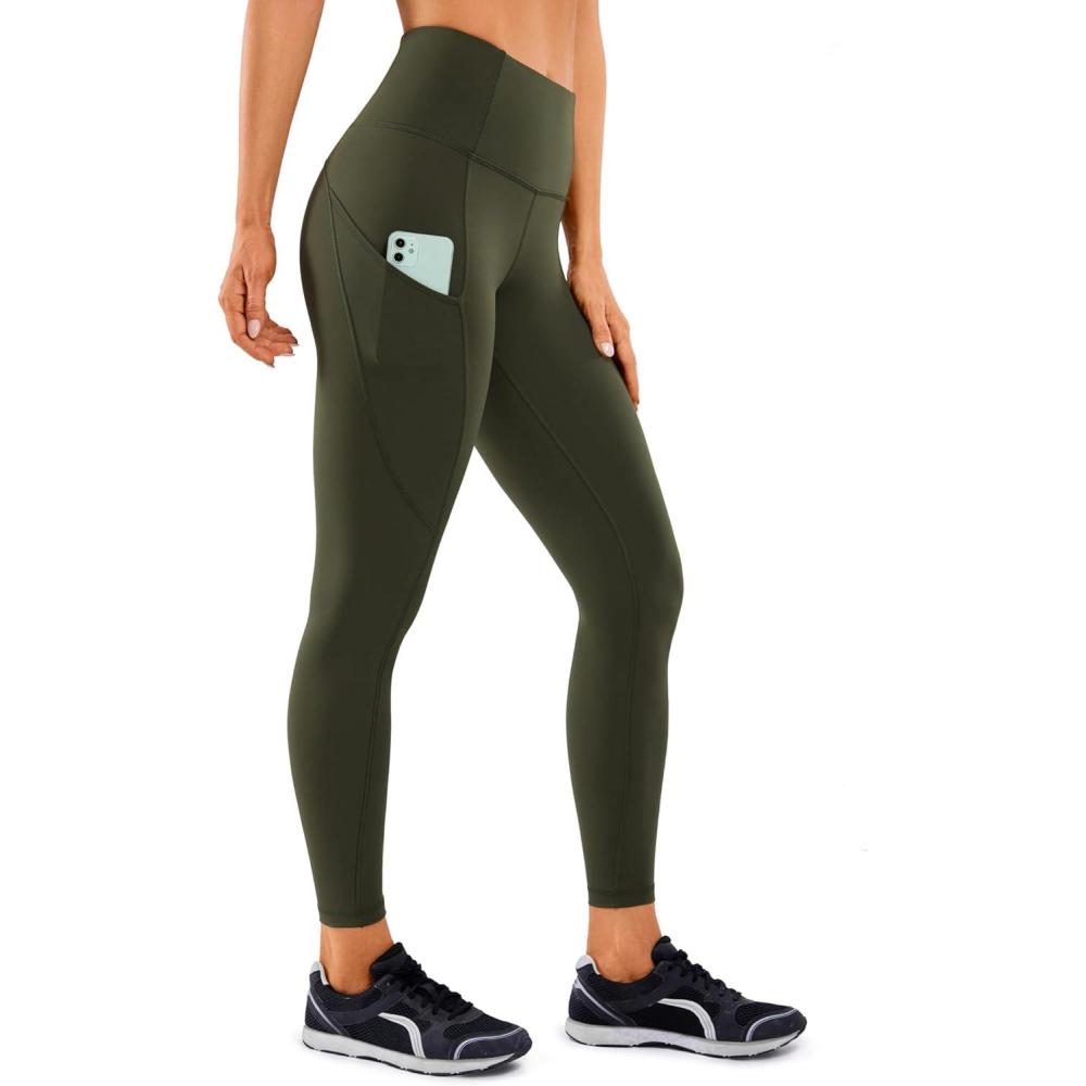 imageCRZ YOGA Naked Feeling Workout Leggings Pockets 25 High Waisted Womens Yoga Pants Running TightsOlive Green