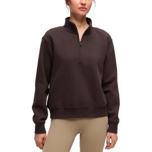 CRZ YOGA Cotton Fleece Lined Half Zip Sweatshirt for Women – Pullover Funnel Neck Workout Casual Sweat Shirts with Pocket(Hot Fudge Brown)