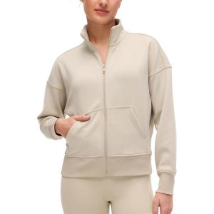 CRZ YOGA SoftAura Full Zip Sweatshirt for Women – Workout Casual Zipper Funnel Neck Sweat Shirts Jackets with Pockets(Mojave Tan)