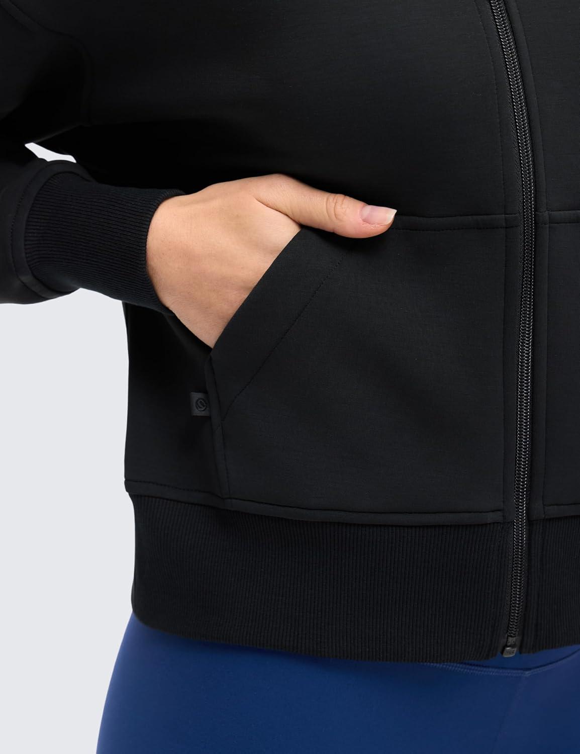 imageCRZ YOGA SoftAura Full Zip Hoodies for Women  Workout Casual Zipper Hooded Sweat Shirts with PocketsBlack
