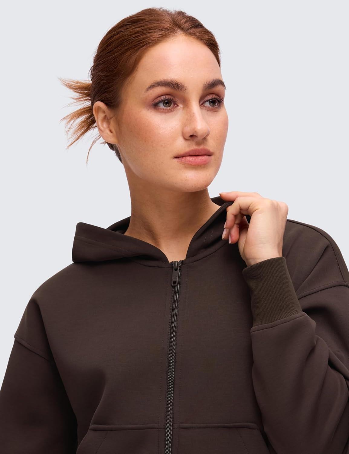 imageCRZ YOGA SoftAura Full Zip Hoodies for Women Workout Casual Zipper Hooded Sweat Shirts with PocketsHot Fudge Brown