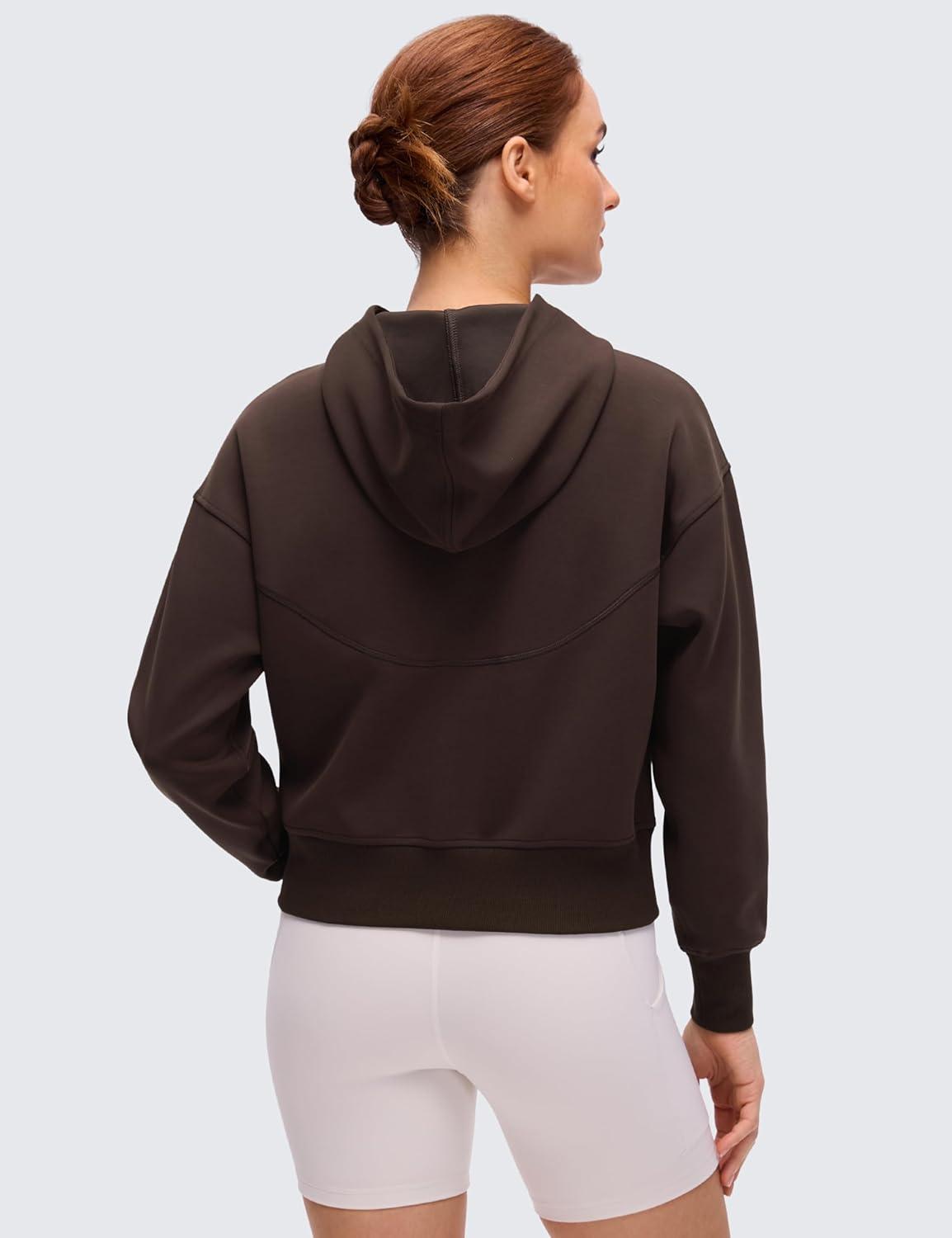 imageCRZ YOGA SoftAura Full Zip Hoodies for Women Workout Casual Zipper Hooded Sweat Shirts with PocketsHot Fudge Brown
