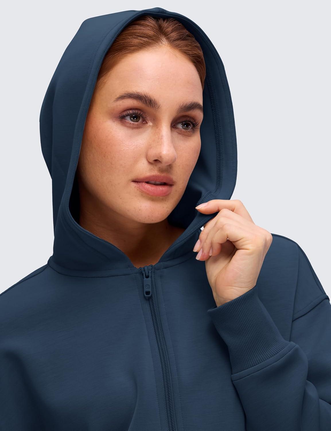 imageCRZ YOGA SoftAura Full Zip Hoodies for Women  Workout Casual Zipper Hooded Sweat Shirts with PocketsInk Blue