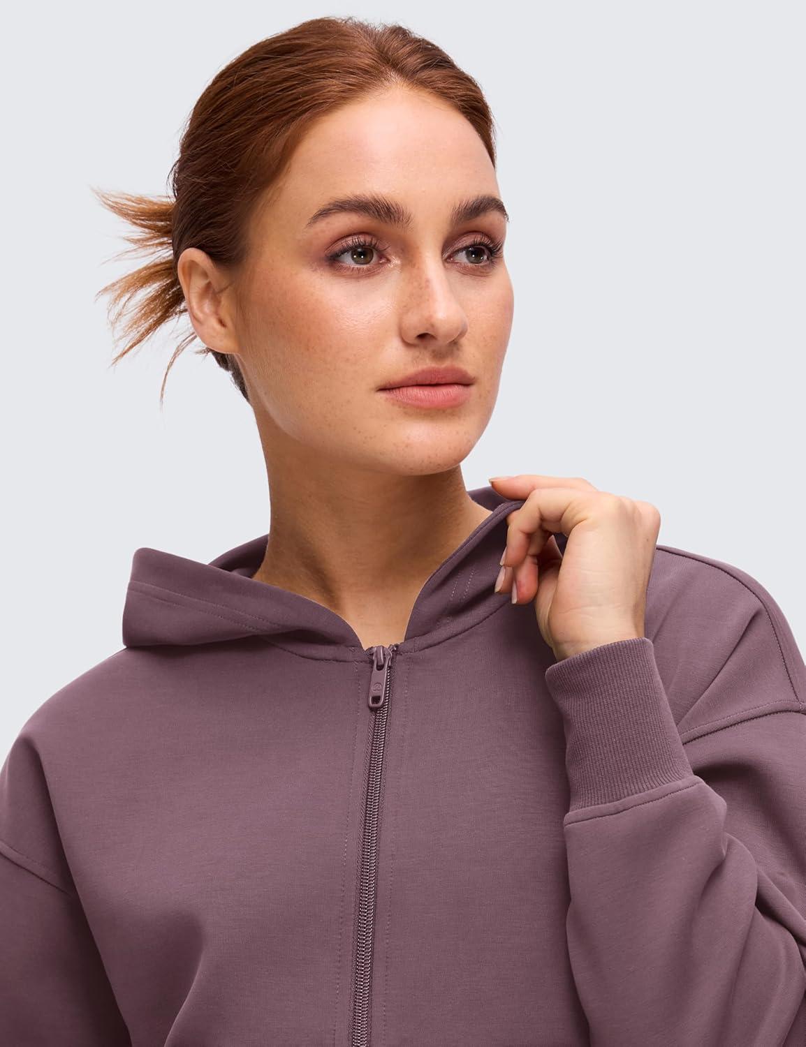 imageCRZ YOGA SoftAura Full Zip Hoodies for Women  Workout Casual Zipper Hooded Sweat Shirts with PocketsRipe Plum