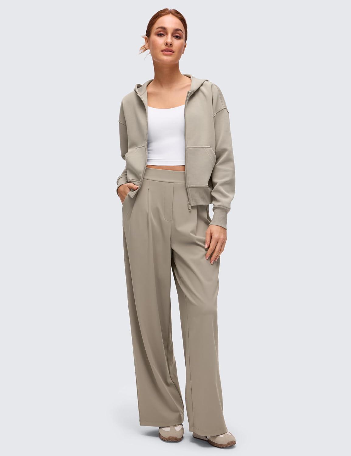 imageCRZ YOGA SoftAura Full Zip Hoodies for Women Workout Casual Zipper Hooded Sweat Shirts with PocketsStone