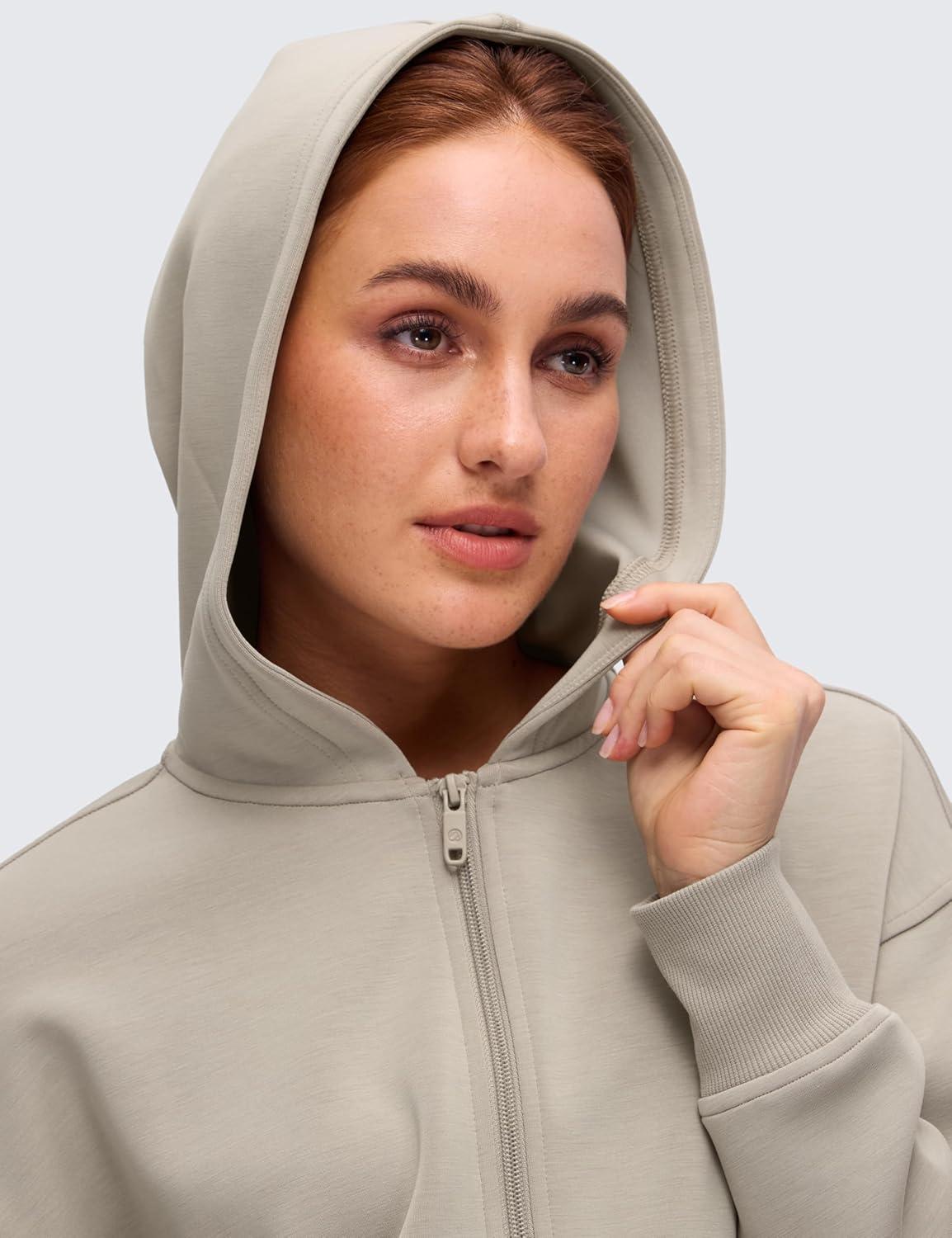 imageCRZ YOGA SoftAura Full Zip Hoodies for Women Workout Casual Zipper Hooded Sweat Shirts with PocketsStone