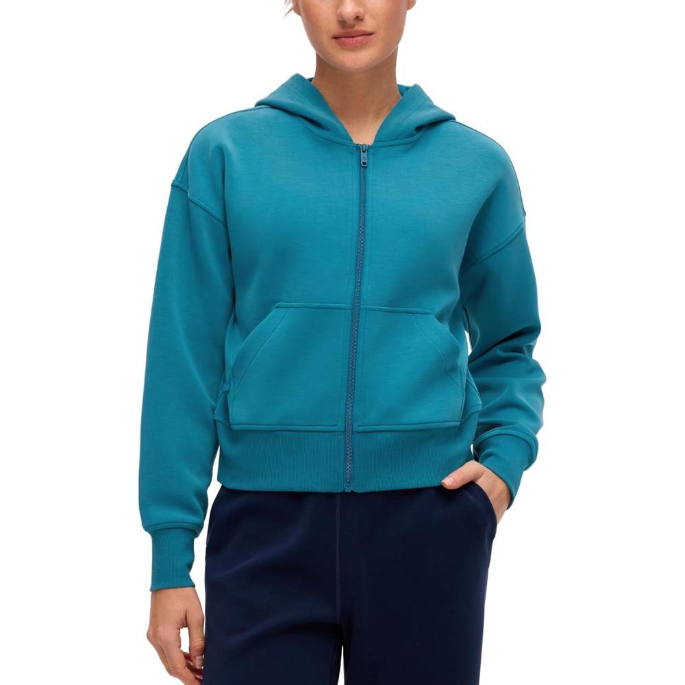 imageCRZ YOGA SoftAura Full Zip Hoodies for Women  Workout Casual Zipper Hooded Sweat Shirts with PocketsHawaiian Blue