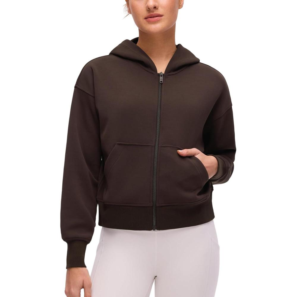 imageCRZ YOGA SoftAura Full Zip Hoodies for Women  Workout Casual Zipper Hooded Sweat Shirts with PocketsHot Fudge Brown