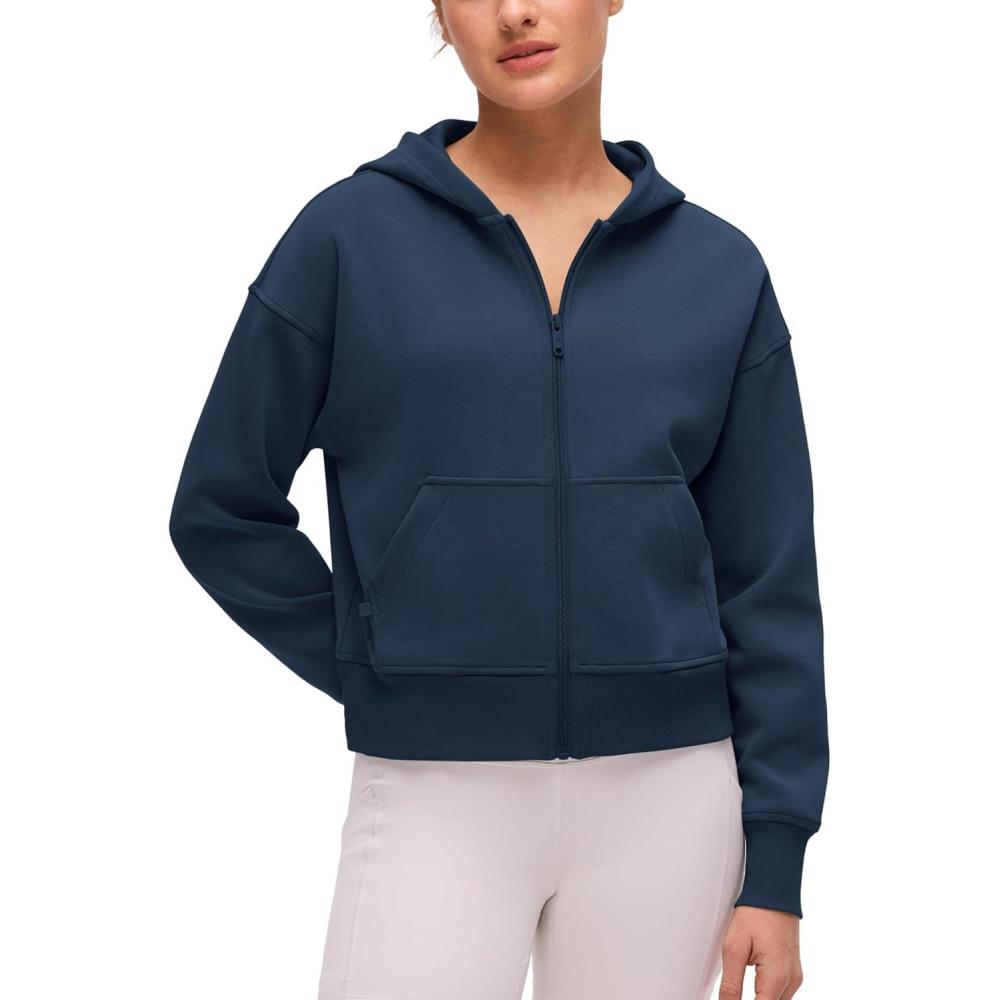 imageCRZ YOGA SoftAura Full Zip Hoodies for Women  Workout Casual Zipper Hooded Sweat Shirts with PocketsInk Blue