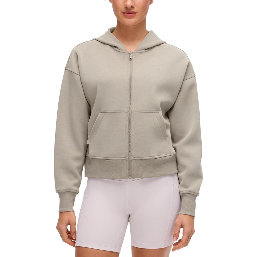 imageCRZ YOGA SoftAura Full Zip Hoodies for Women  Workout Casual Zipper Hooded Sweat Shirts with PocketsStone