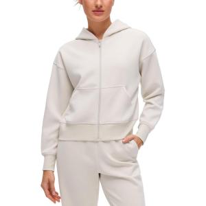 CRZ YOGA SoftAura Full Zip Hoodies for Women – Workout Casual Zipper Hooded Sweat Shirts with Pockets(Milky White)