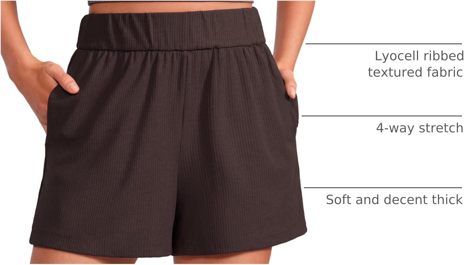 imageCRZ YOGA Comfy Ribbed Sweat Shorts for Women 3quot High Waisted Lyocell for Casual Lounge Athletic Jersey with PocketsHot Fudge Brown