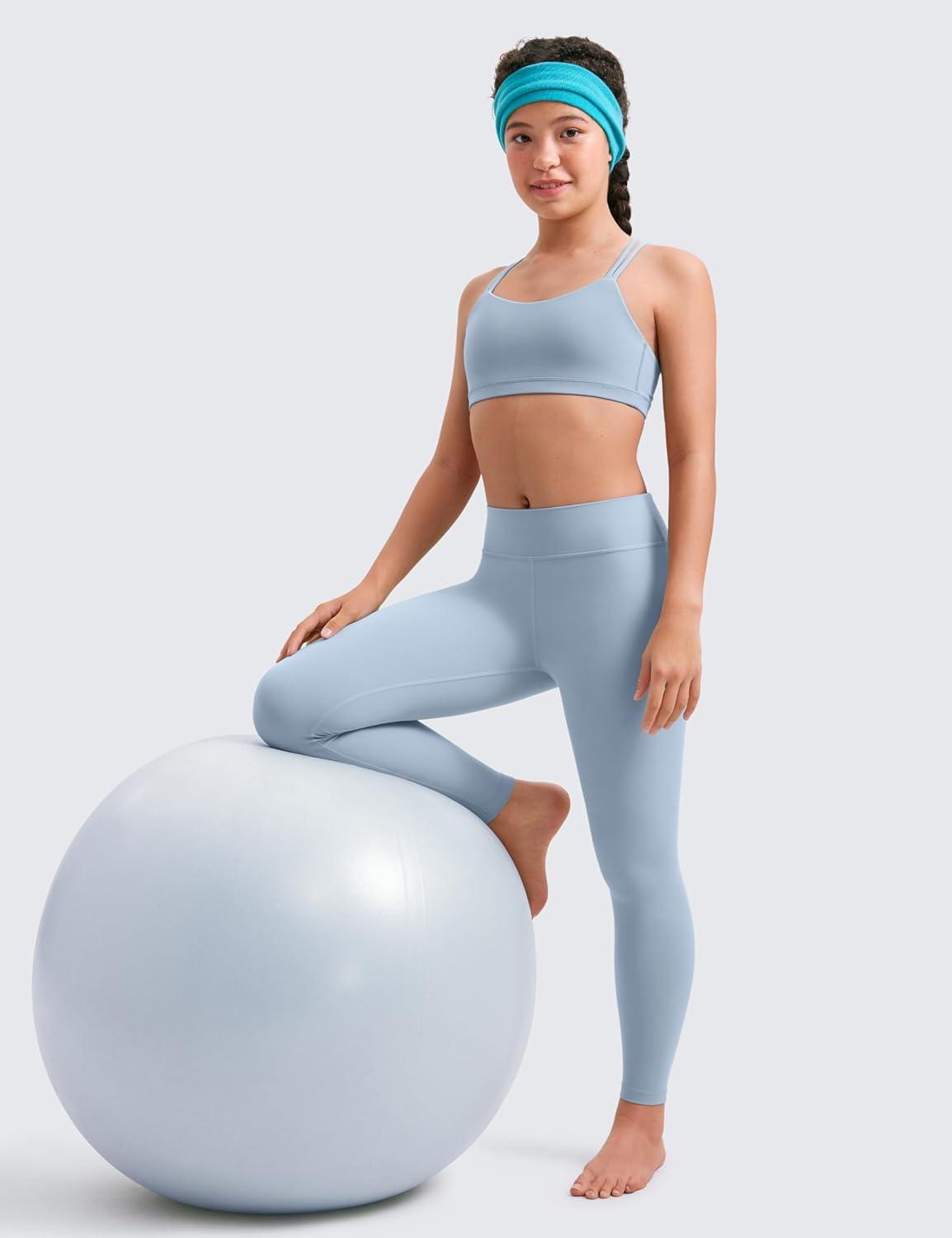 imageCRZ YOGA Girls Butterluxe Full Length Yoga Leggings Athletic Sports Casual Pants High Waist Tights Kids TeenCambric Blue