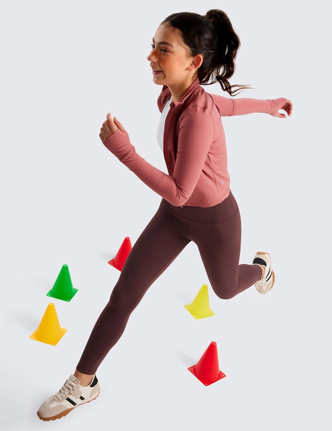 imageCRZ YOGA Girls Butterluxe Full Length Yoga Leggings Athletic Sports Casual Pants High Waist Tights Kids TeenTaupe