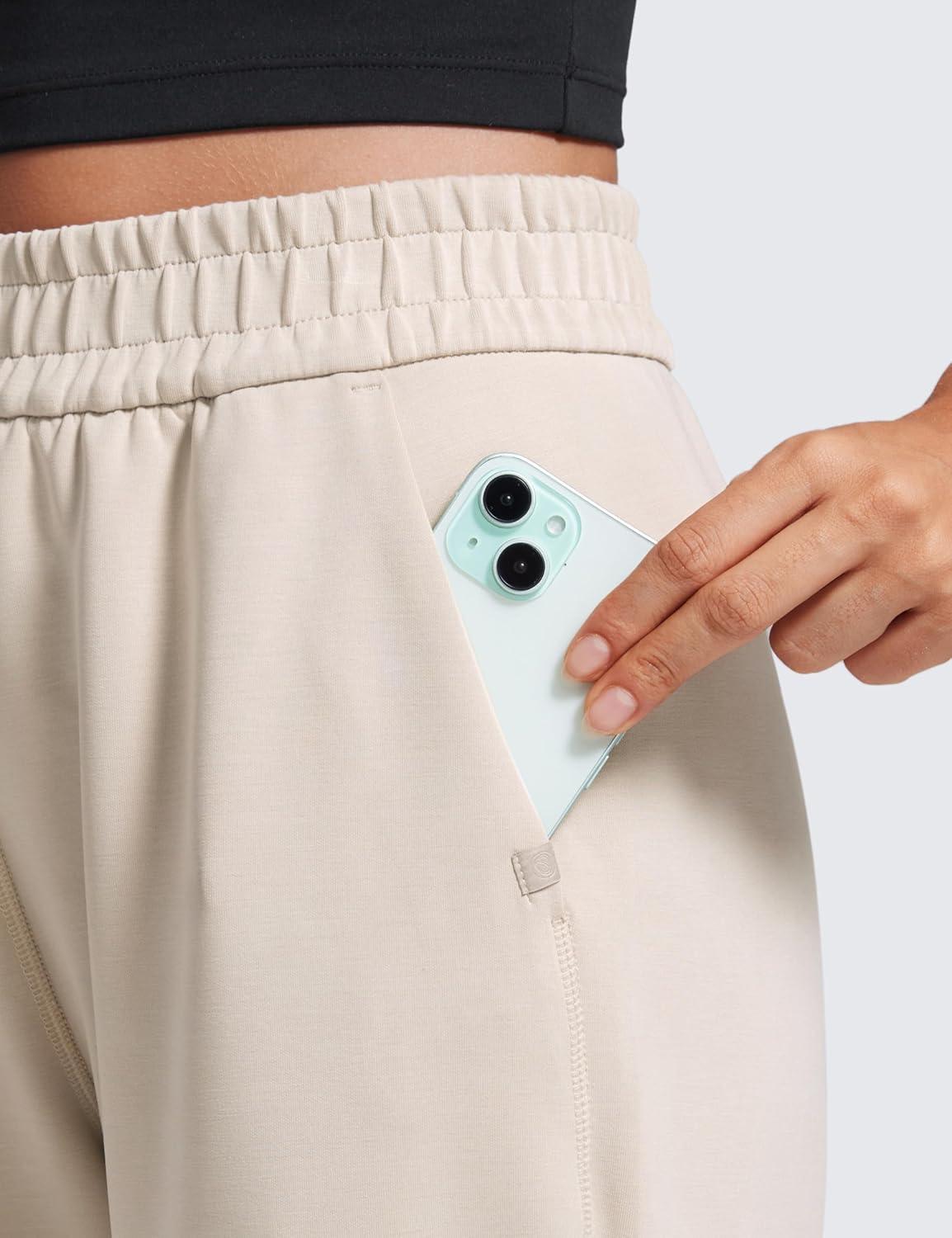 imageCRZ YOGA SoftAura Wide Leg Casual Sweatpants Women 29quot31quot Modal Lounge Travel Casual Pants with PocketsMojave Tan