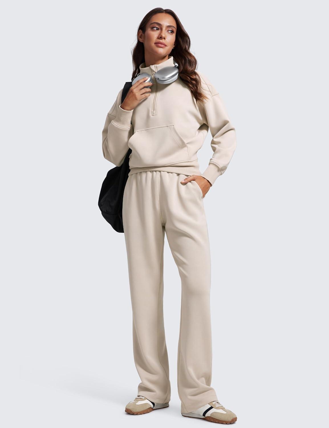 imageCRZ YOGA SoftAura Wide Leg Casual Sweatpants Women 29quot31quot Modal Lounge Travel Casual Pants with PocketsMojave Tan