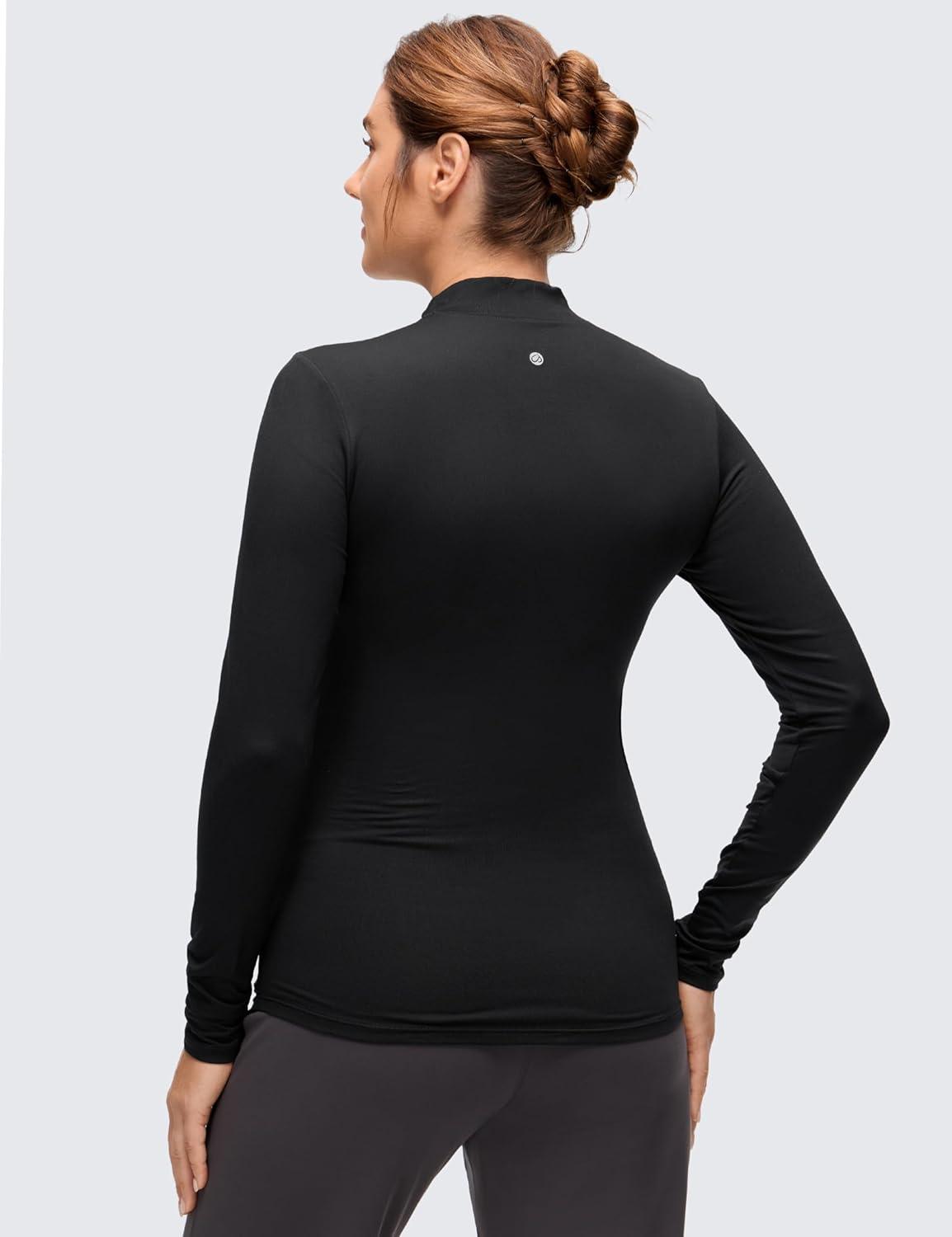 imageCRZ YOGA Cloud Jersey Maternity Long Sleeve Shirts Mock Neck Side Ruched Casual Workout Athletic Pregnancy Womens Tops TeeBlack