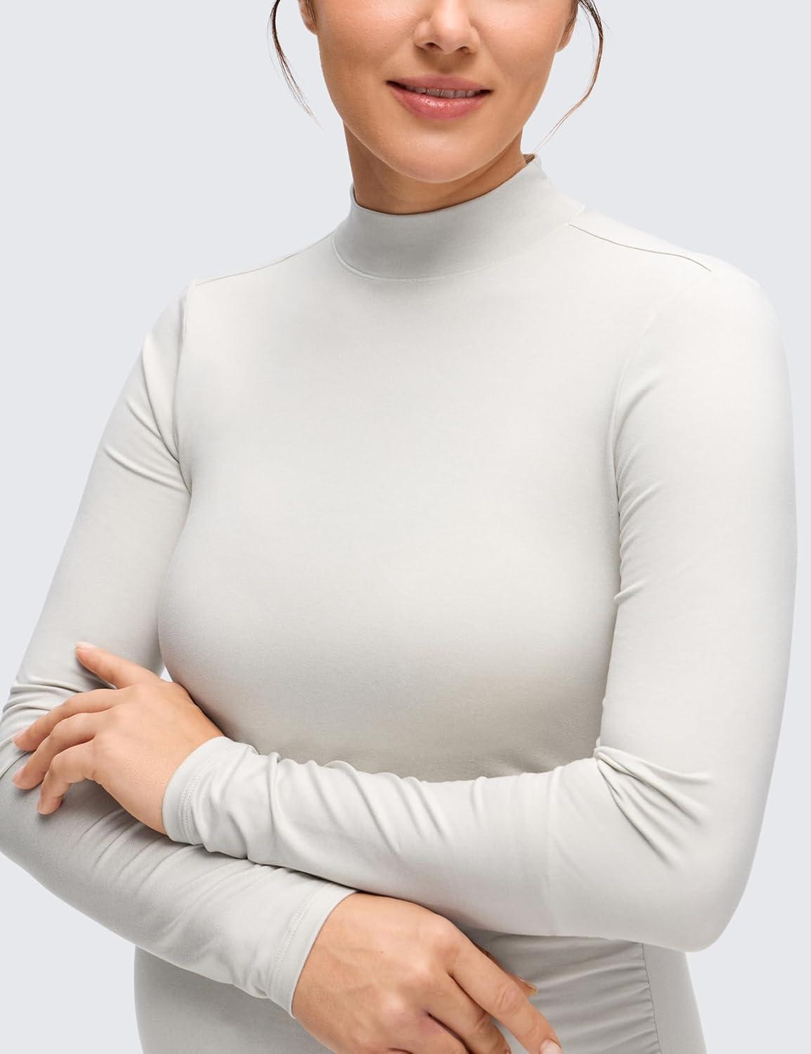 imageCRZ YOGA Cloud Jersey Maternity Long Sleeve Shirts Mock Neck Side Ruched Casual Workout Athletic Pregnancy Womens Tops TeeMilky White Bone