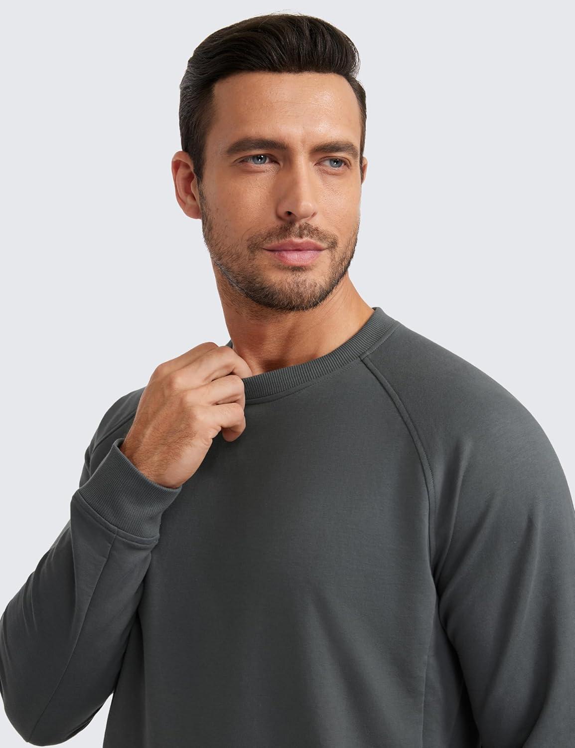 imageCRZ YOGA Mens Crewneck Sweatshirts French Terry Athletic Workout Sweat Shirts Casual Pullover Tops with Zipper PocketAnthracite