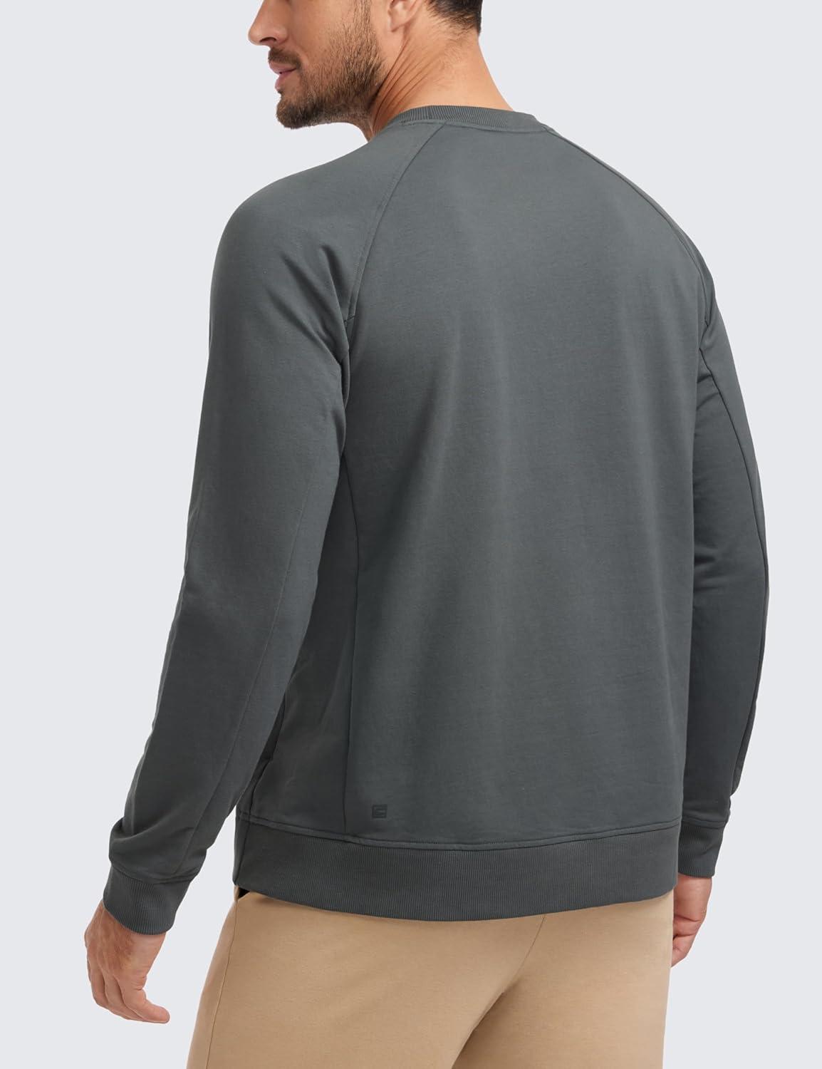 imageCRZ YOGA Mens Crewneck Sweatshirts French Terry Athletic Workout Sweat Shirts Casual Pullover Tops with Zipper PocketAnthracite