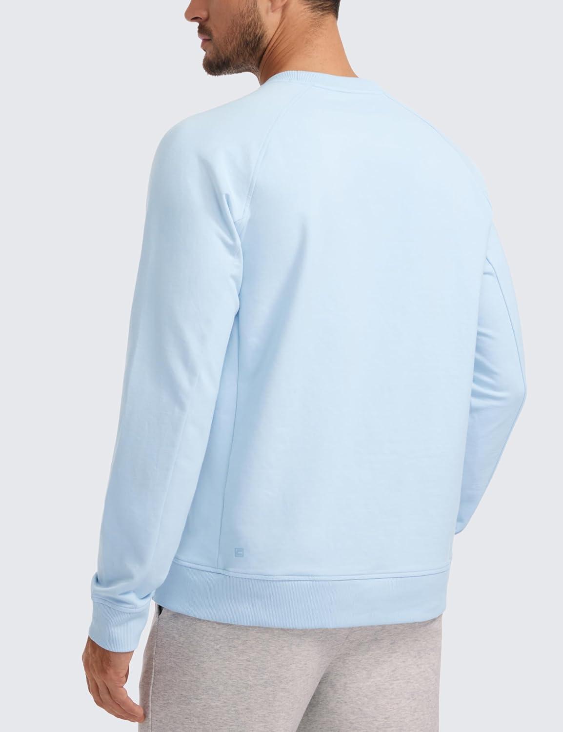 imageCRZ YOGA Mens Crewneck Sweatshirts French Terry Athletic Workout Sweat Shirts Casual Pullover Tops with Zipper PocketChambray Blue