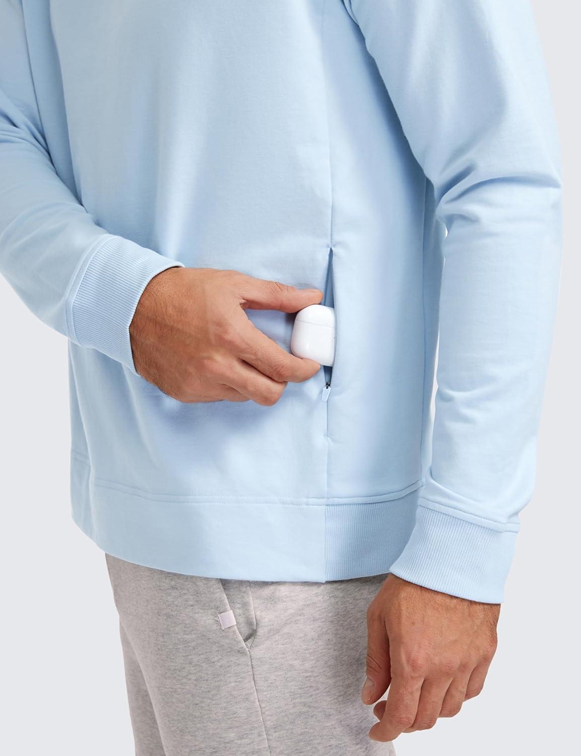 imageCRZ YOGA Mens Crewneck Sweatshirts French Terry Athletic Workout Sweat Shirts Casual Pullover Tops with Zipper PocketChambray Blue