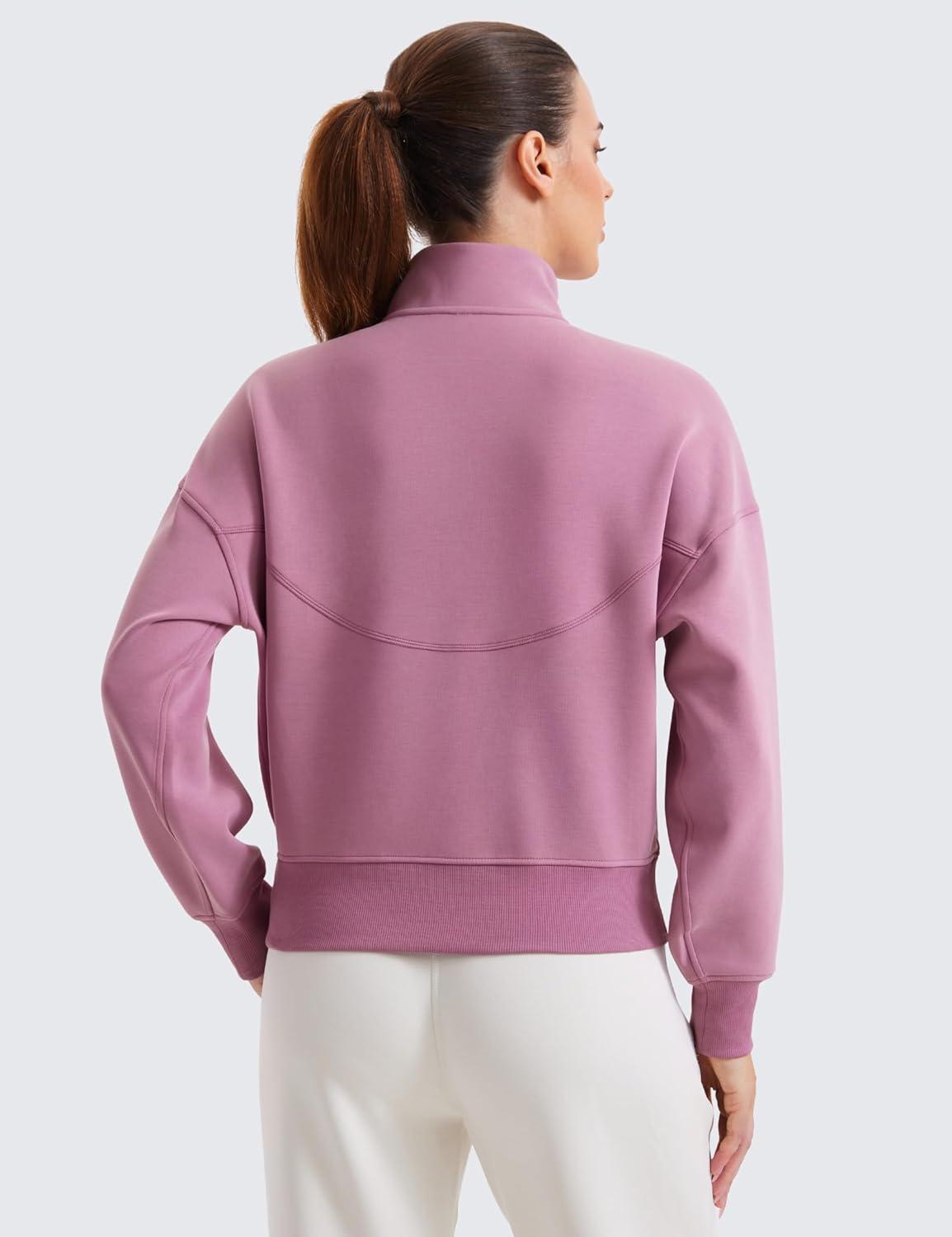 imageCRZ YOGA SoftAura Half Zip Sweatshirt for Women Pullover Workout Casual Funnel Neck Sweat Shirts with PocketVelvet Dust