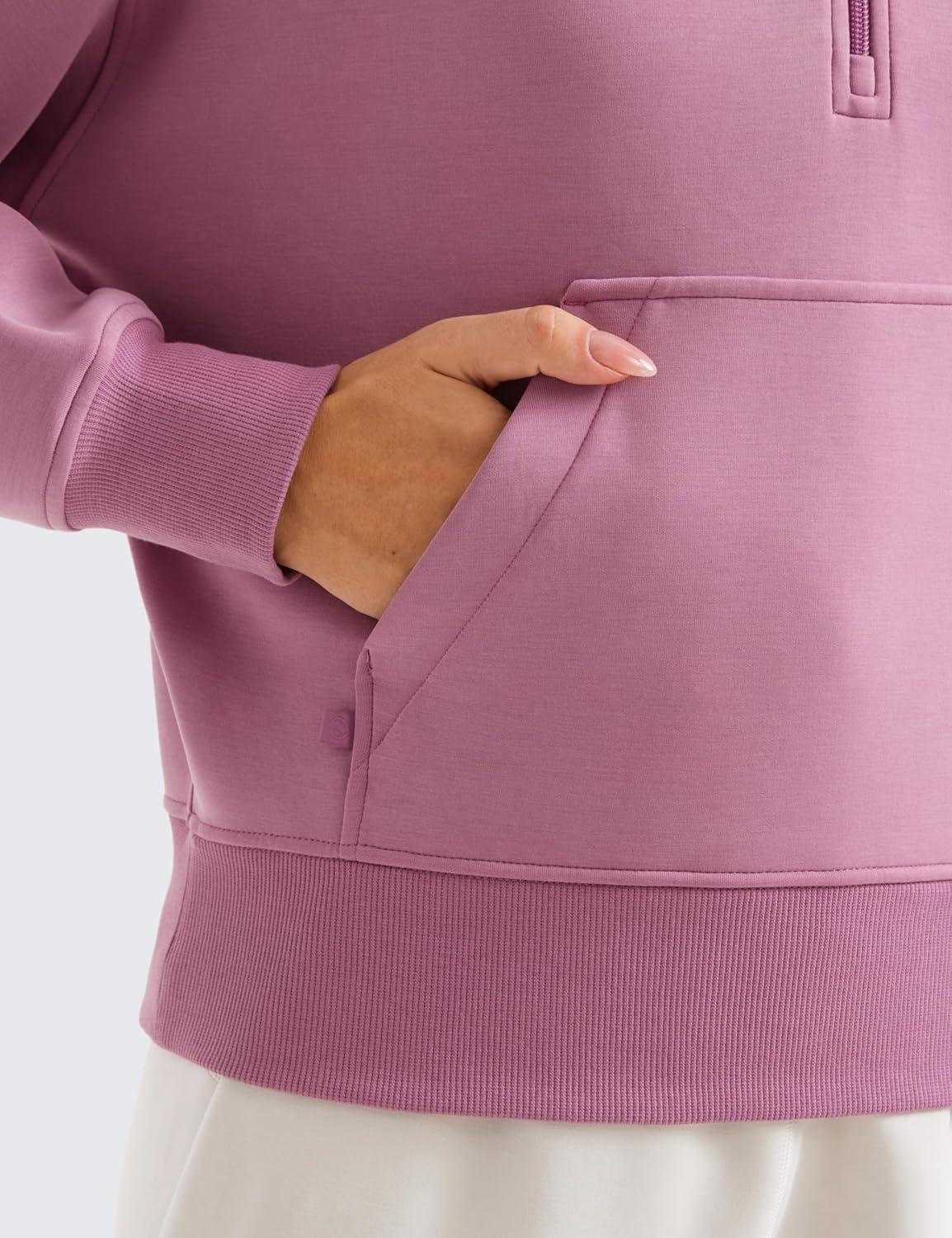 imageCRZ YOGA SoftAura Half Zip Sweatshirt for Women Pullover Workout Casual Funnel Neck Sweat Shirts with PocketVelvet Dust