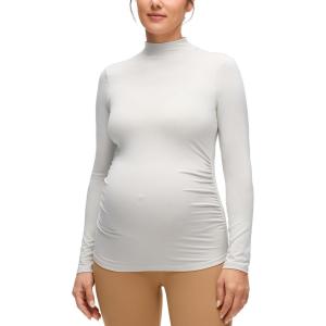 CRZ YOGA Cloud Jersey Maternity Long Sleeve Shirts – Mock Neck Side Ruched Casual Workout Athletic Pregnancy Womens Tops Tee(Milky White (Bone))