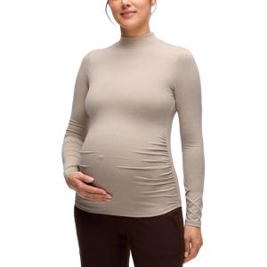 CRZ YOGA Cloud Jersey Maternity Long Sleeve Shirts – Mock Neck Side Ruched Casual Workout Athletic Pregnancy Womens Tops Tee(Mojave Tan)