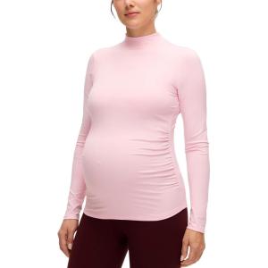CRZ YOGA Cloud Jersey Maternity Long Sleeve Shirts – Mock Neck Side Ruched Casual Workout Athletic Pregnancy Womens Tops Tee(Strawberry Pink)