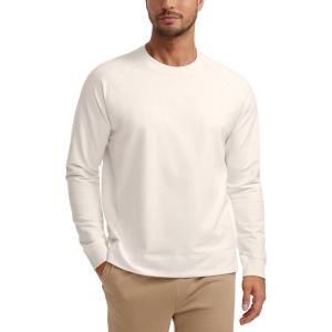 CRZ YOGA Mens Crewneck Sweatshirts French Terry Athletic Workout Sweat Shirts Casual Pullover Tops with Zipper Pocket(Milky White (Bone))