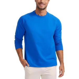 CRZ YOGA Mens Crewneck Sweatshirts French Terry Athletic Workout Sweat Shirts Casual Pullover Tops with Zipper Pocket(Sparkle Blue)