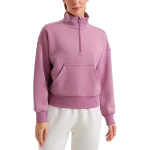 CRZ YOGA SoftAura Half Zip Sweatshirt for Women – Pullover Workout Casual Funnel Neck Sweat Shirts with Pocket(Velvet Dust)