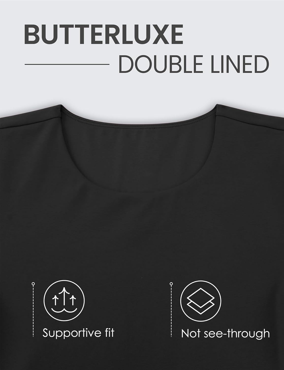 imageCRZ YOGA Womens Butterluxe Double Lined Short Sleeve Crop Tops Crew Neck Casual Workout TShirt Cute Basic TeeBlack