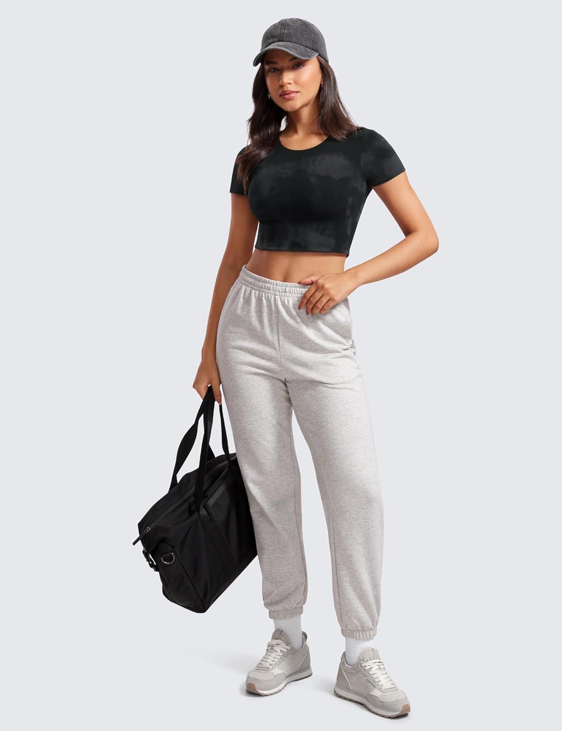 imageCRZ YOGA Womens Butterluxe Double Lined Short Sleeve Crop Tops Crew Neck Casual Workout TShirt Cute Basic TeeBlack Tie Dye Flowers