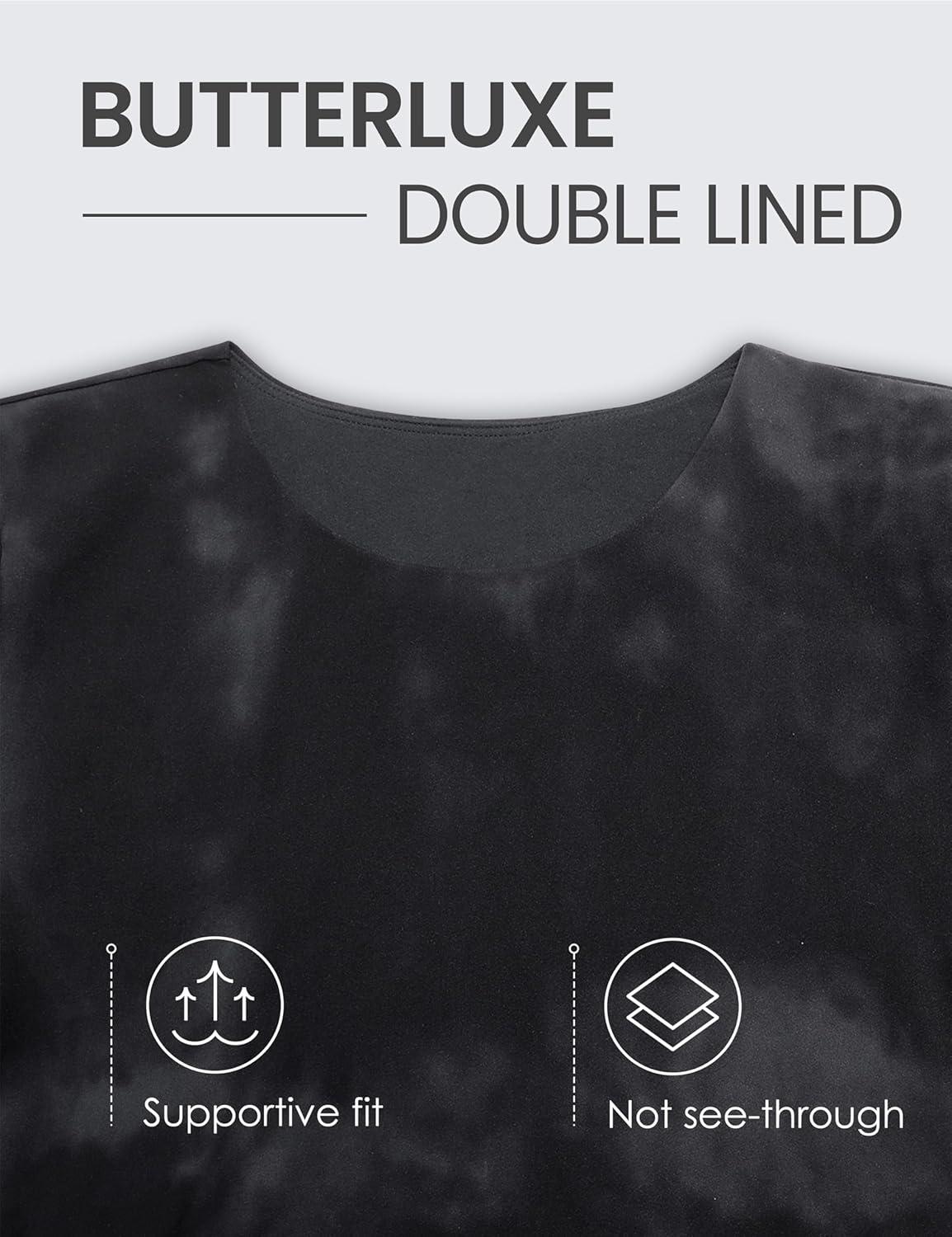 imageCRZ YOGA Womens Butterluxe Double Lined Short Sleeve Crop Tops Crew Neck Casual Workout TShirt Cute Basic TeeBlack Tie Dye Flowers