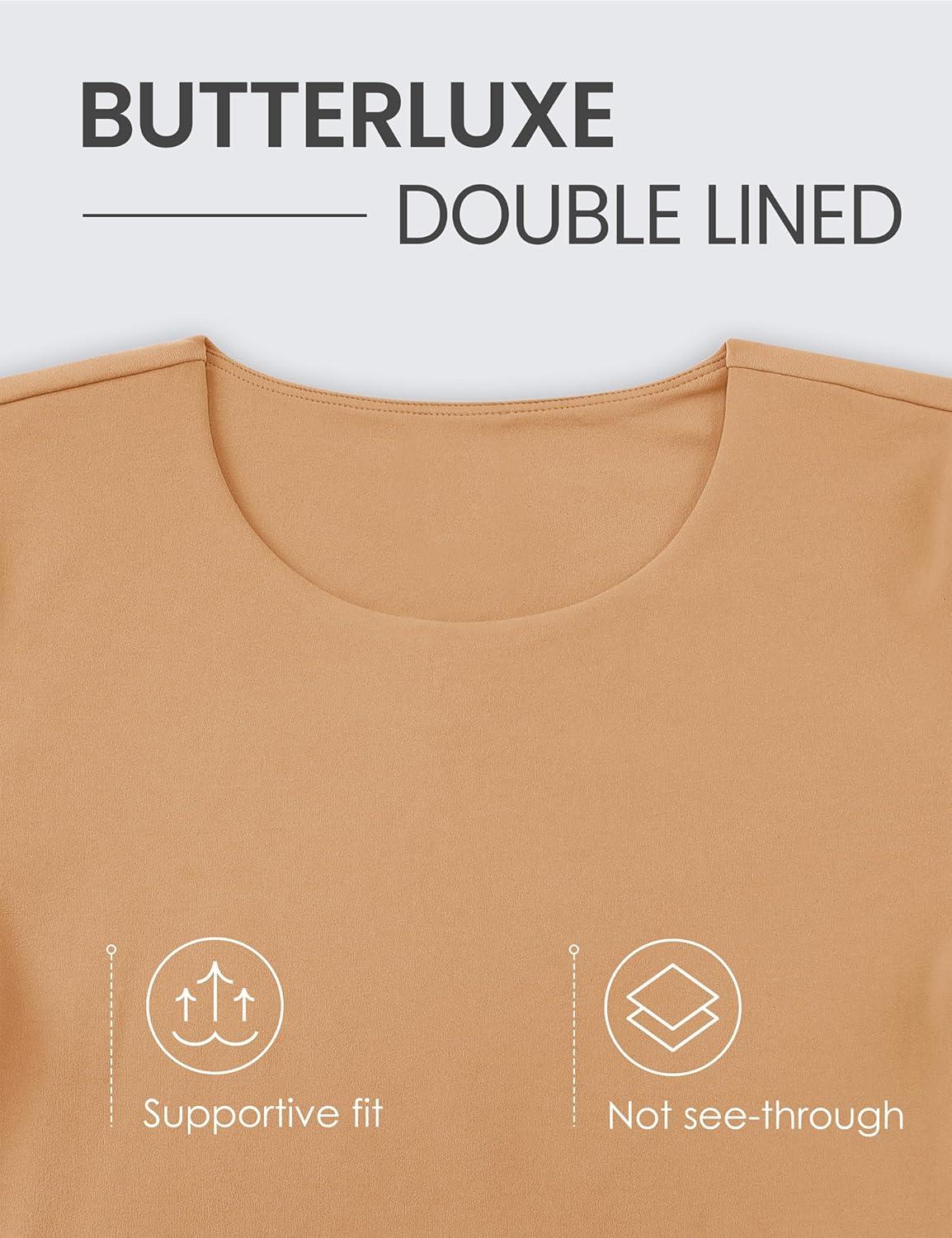 imageCRZ YOGA Womens Butterluxe Double Lined Short Sleeve Crop Tops Crew Neck Casual Workout TShirt Cute Basic TeeDoe Brown