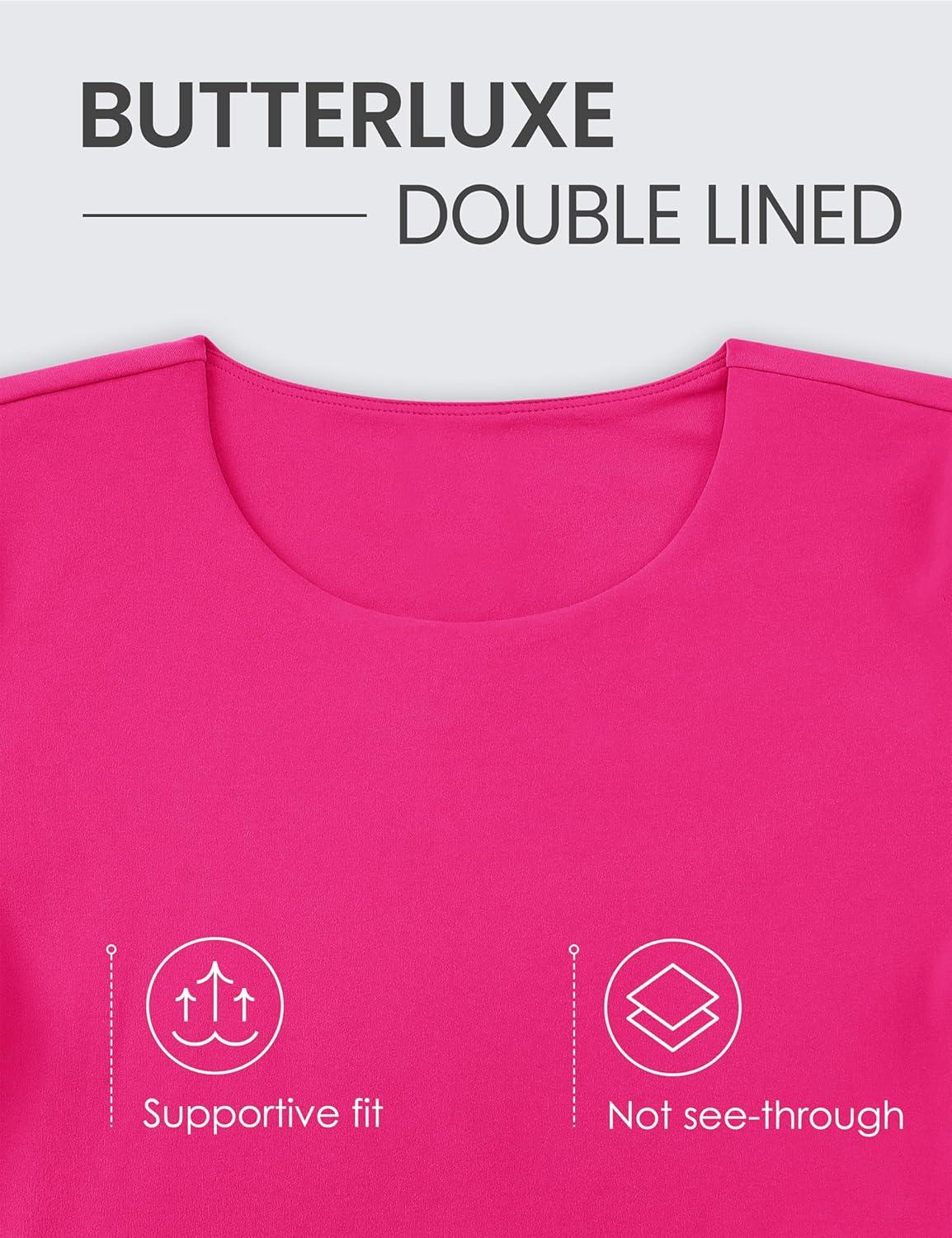 imageCRZ YOGA Womens Butterluxe Double Lined Short Sleeve Crop Tops Crew Neck Casual Workout TShirt Cute Basic TeeGranita Pink