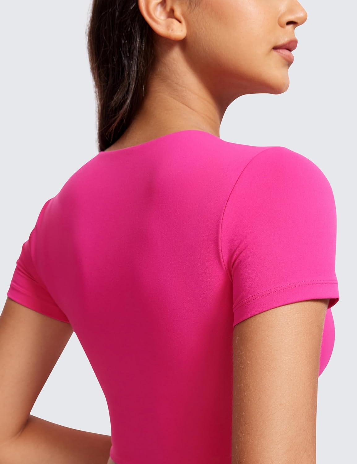 imageCRZ YOGA Womens Butterluxe Double Lined Short Sleeve Crop Tops Crew Neck Casual Workout TShirt Cute Basic TeeGranita Pink