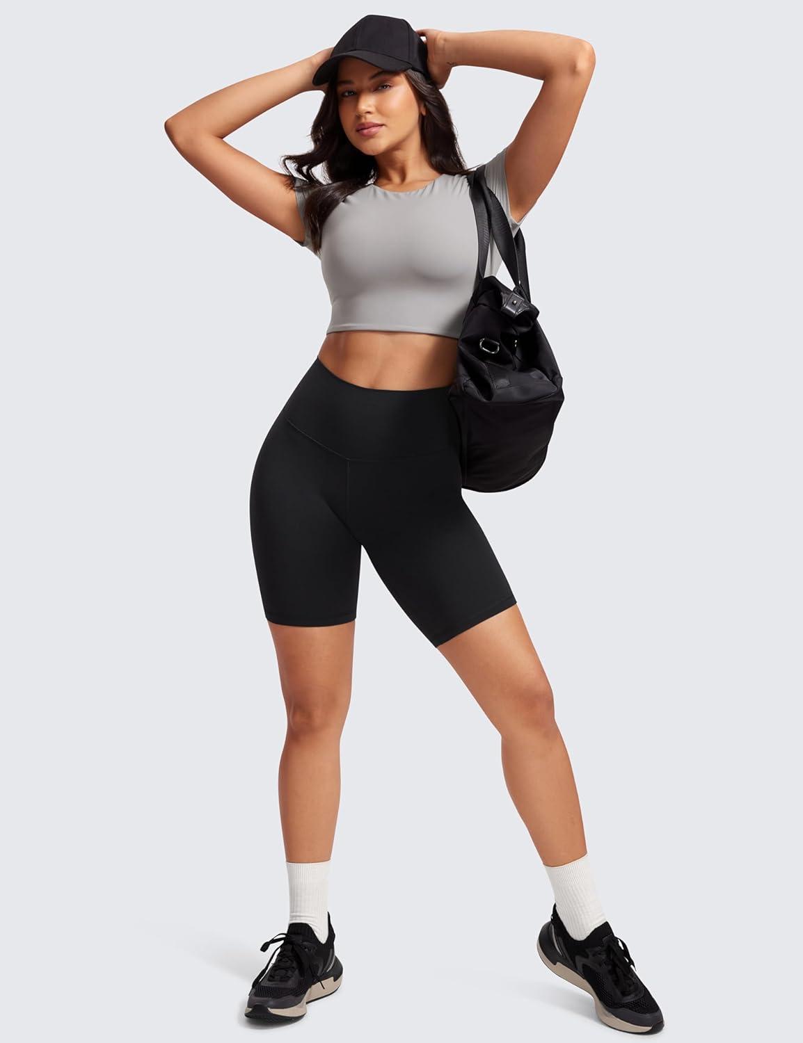 imageCRZ YOGA Womens Butterluxe Double Lined Short Sleeve Crop Tops Crew Neck Casual Workout TShirt Cute Basic TeeGull Gray