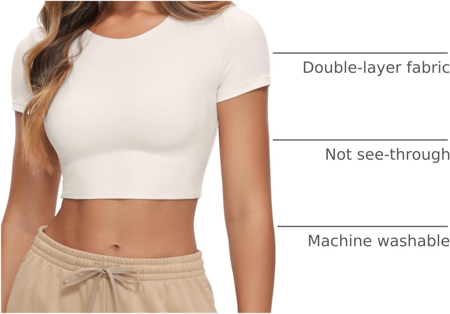 imageCRZ YOGA Womens Butterluxe Double Lined Short Sleeve Crop Tops Crew Neck Casual Workout TShirt Cute Basic TeeMilky White Bone