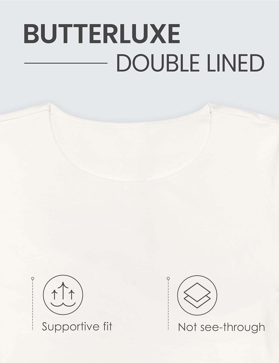 imageCRZ YOGA Womens Butterluxe Double Lined Short Sleeve Crop Tops Crew Neck Casual Workout TShirt Cute Basic TeeMilky White Bone