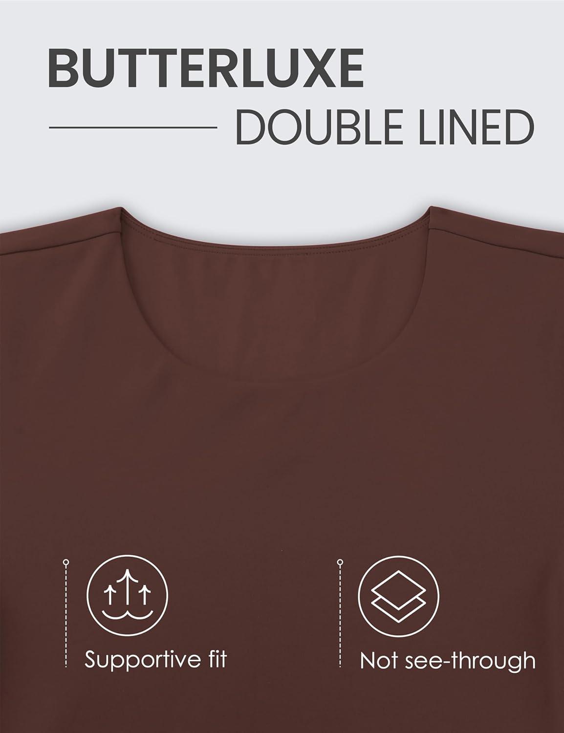 imageCRZ YOGA Womens Butterluxe Double Lined Short Sleeve Crop Tops Crew Neck Casual Workout TShirt Cute Basic TeeTaupe