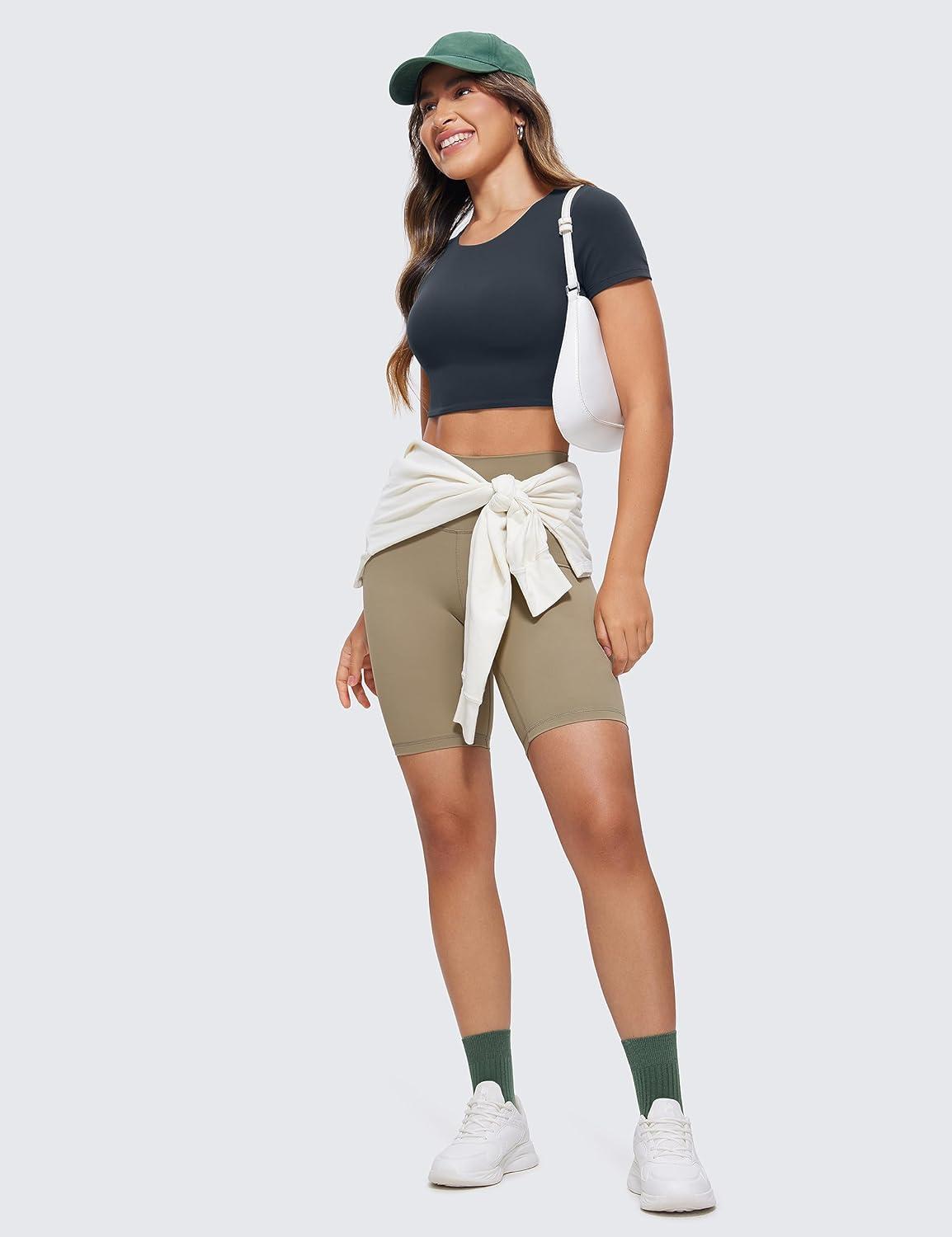 imageCRZ YOGA Womens Butterluxe Double Lined Short Sleeve Crop Tops Crew Neck Casual Workout TShirt Cute Basic TeeTrue Navy