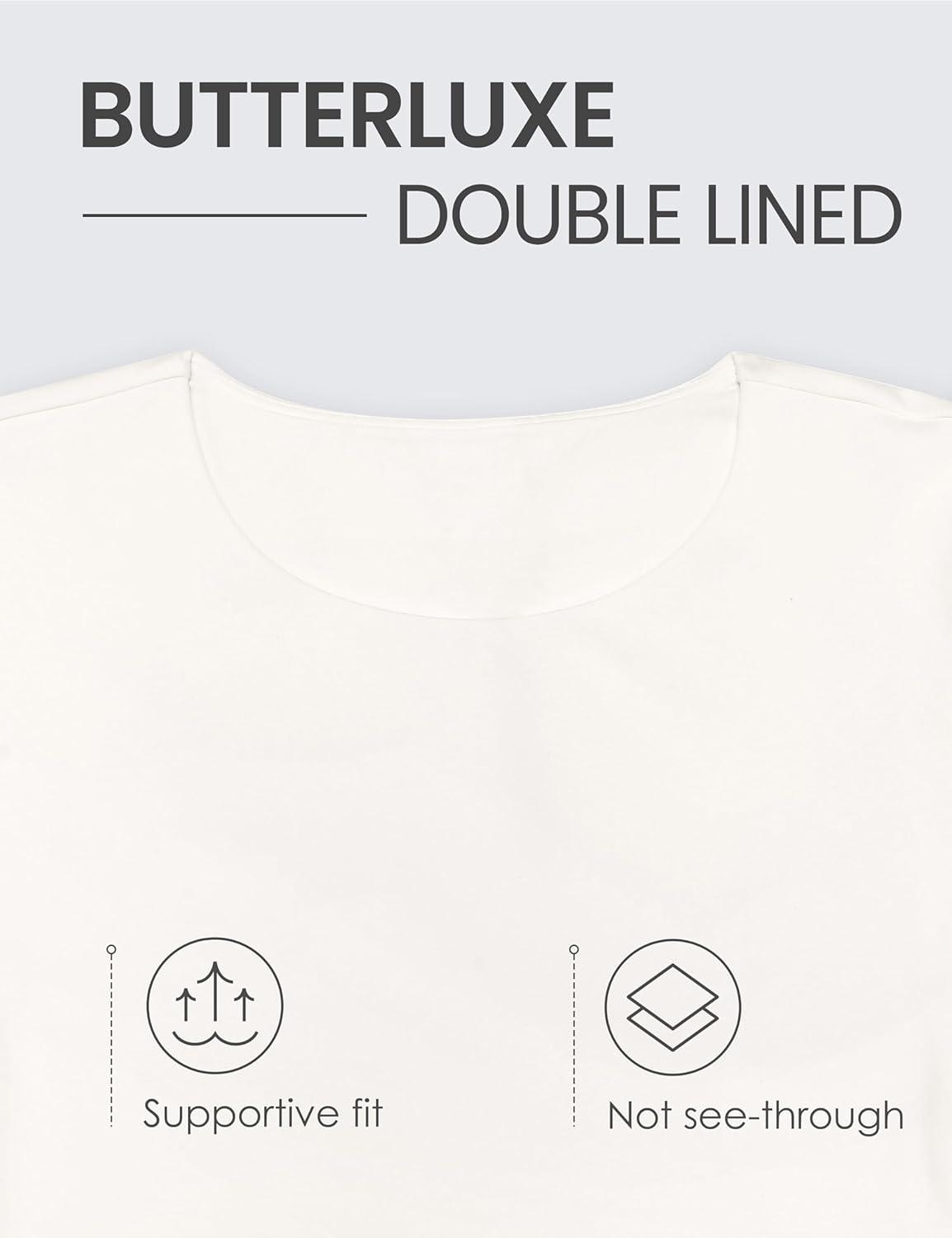 imageCRZ YOGA Womens Butterluxe Double Lined Short Sleeve Crop Tops Crew Neck Casual Workout TShirt Cute Basic TeeWhite Apricot