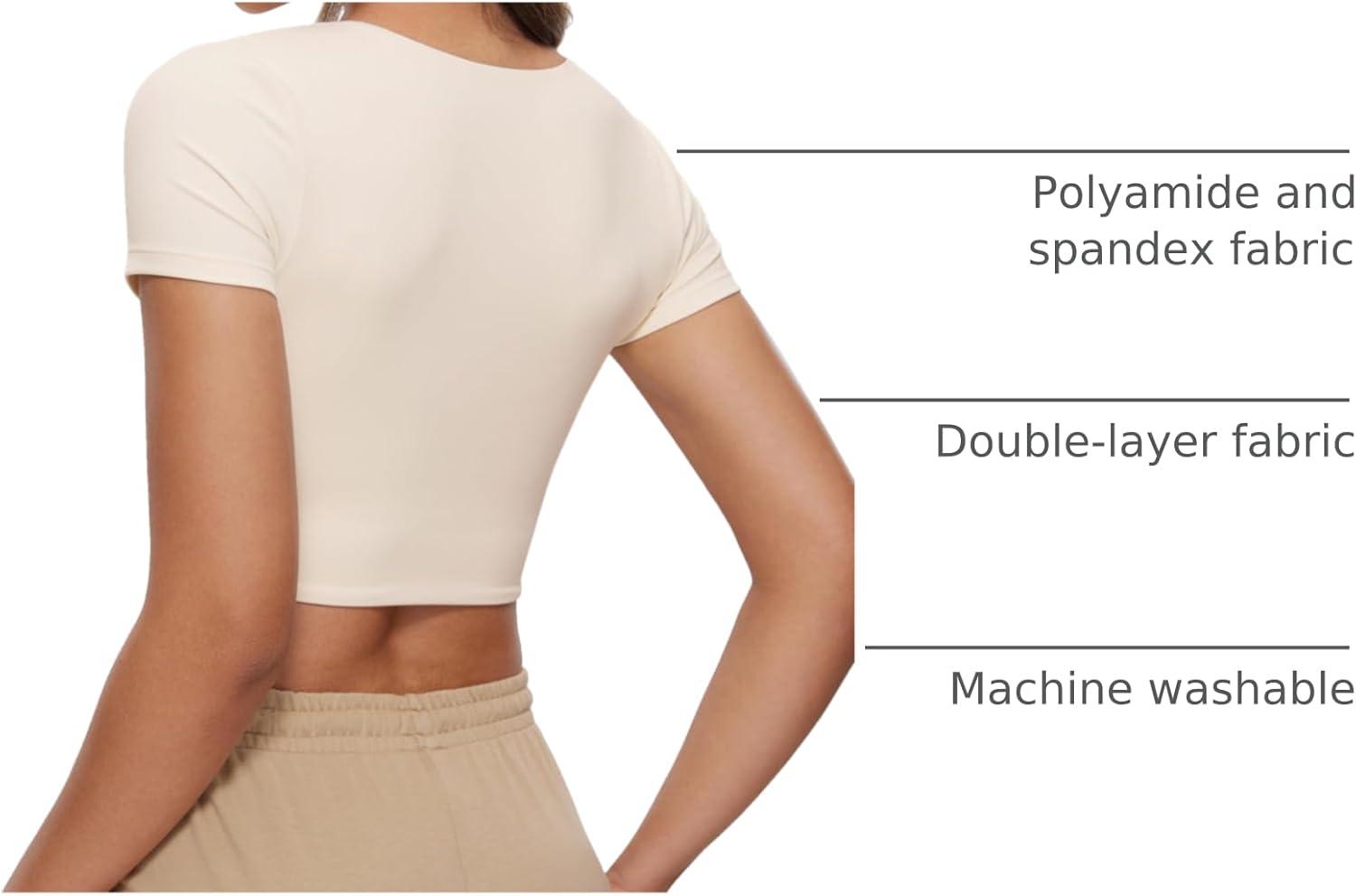 imageCRZ YOGA Womens Butterluxe Double Lined Short Sleeve Crop Tops Crew Neck Casual Workout TShirt Cute Basic TeeWhite Apricot
