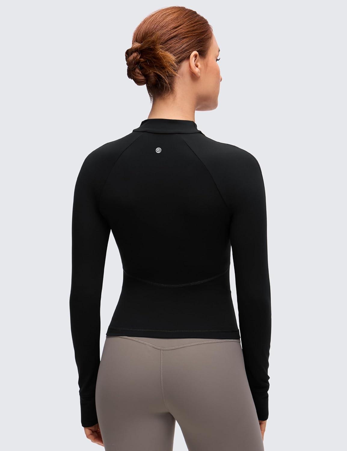 imageCRZ YOGA Butterluxe VNeck Jackets for Women Full Zip Athletic Track Tops with Thumb Holes PocketsBlack