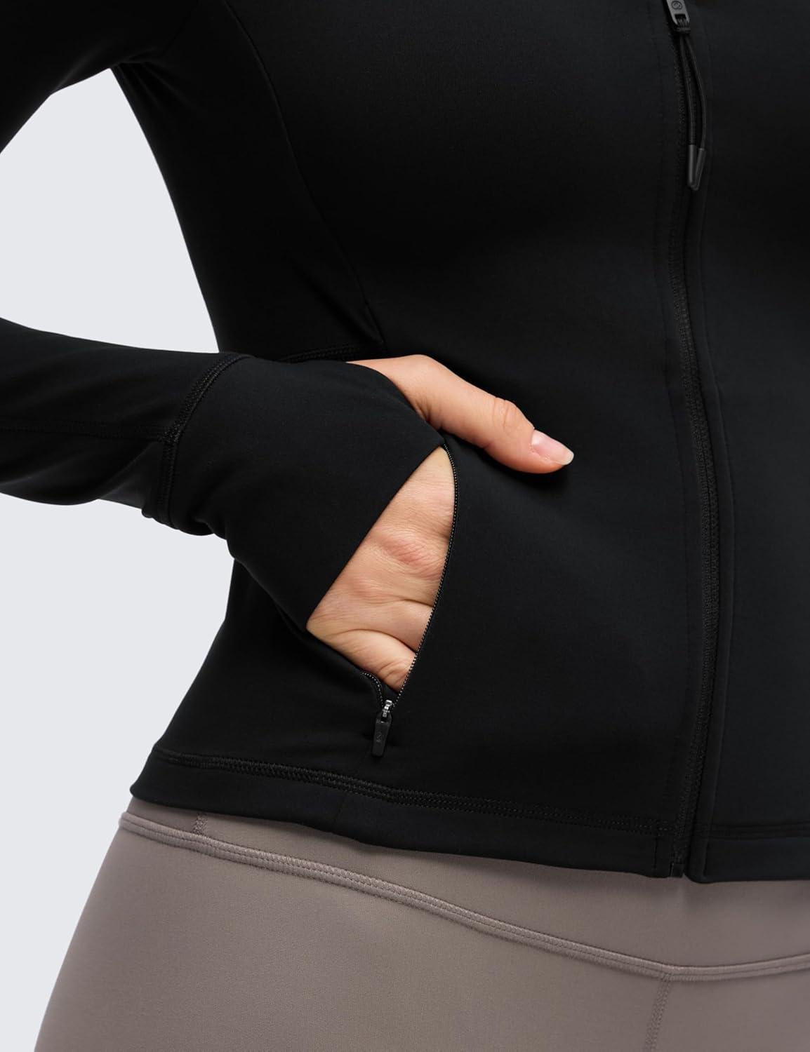 imageCRZ YOGA Butterluxe VNeck Jackets for Women Full Zip Athletic Track Tops with Thumb Holes PocketsBlack