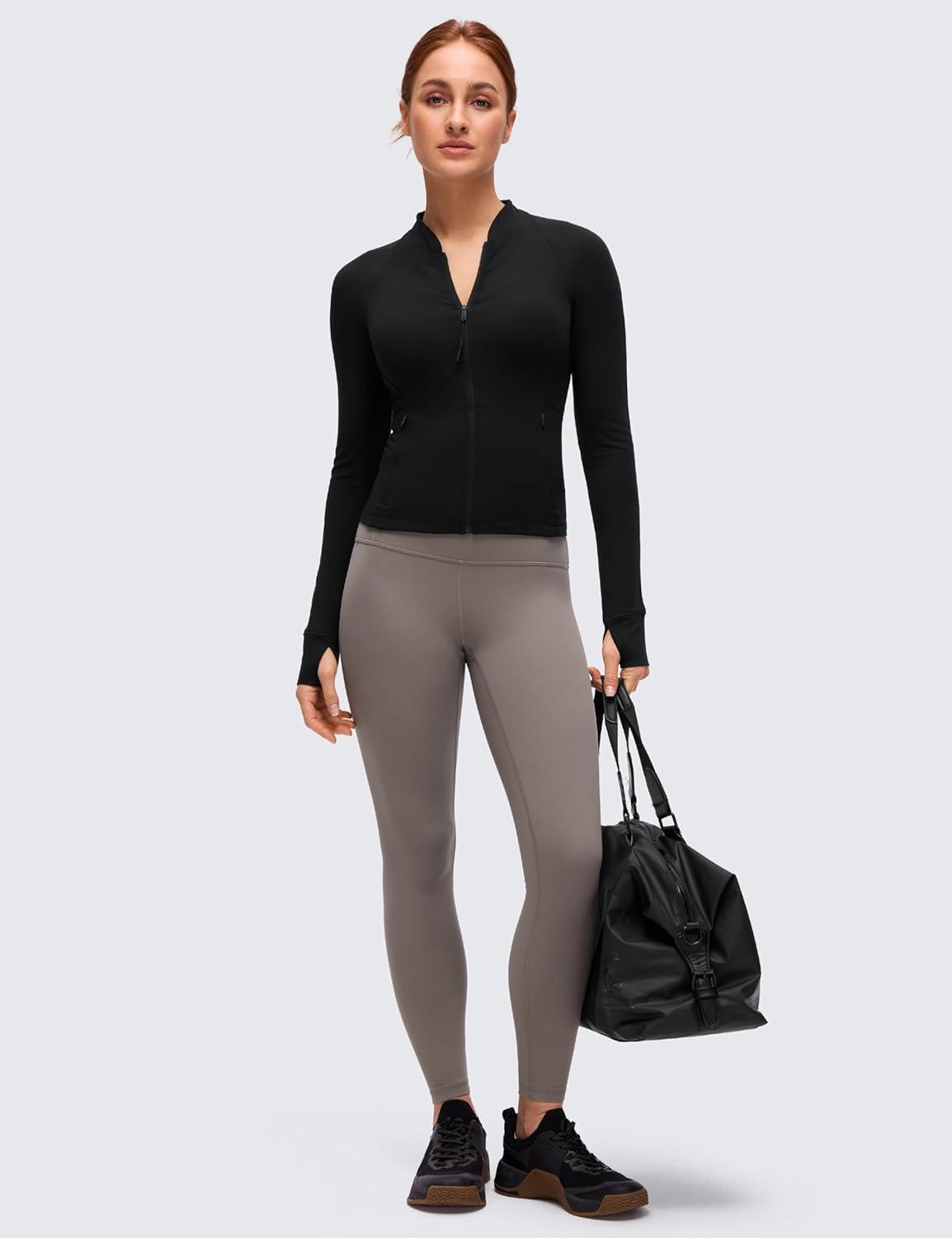 imageCRZ YOGA Butterluxe VNeck Jackets for Women Full Zip Athletic Track Tops with Thumb Holes PocketsBlack